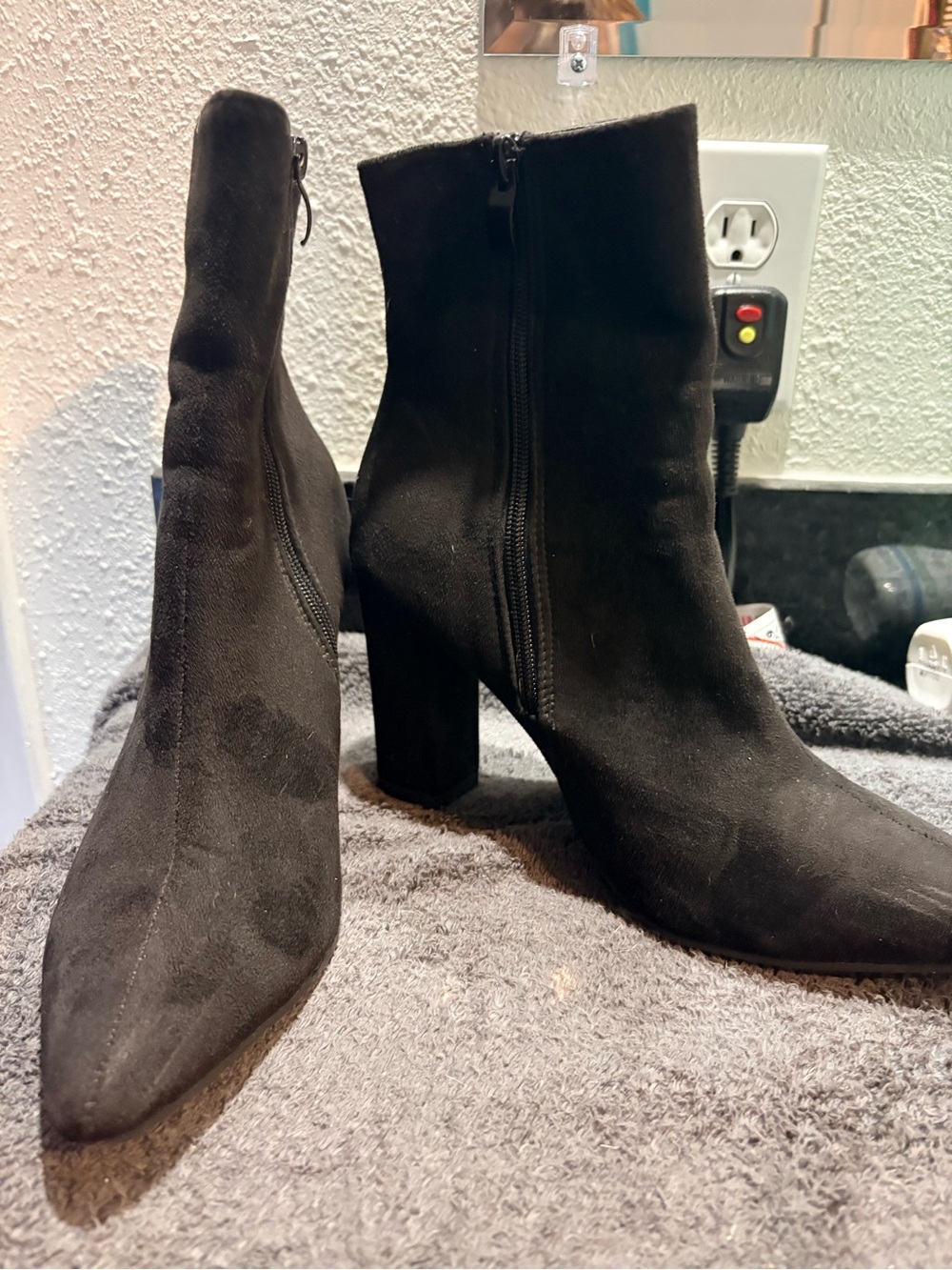 Women's Black Suede Ankle Boots with Block Heel